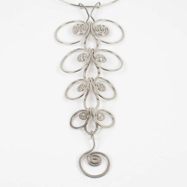 Metal Paco Rabanne Style Space Age Chrome Wire Necklace For Sale - Image 7 of 11