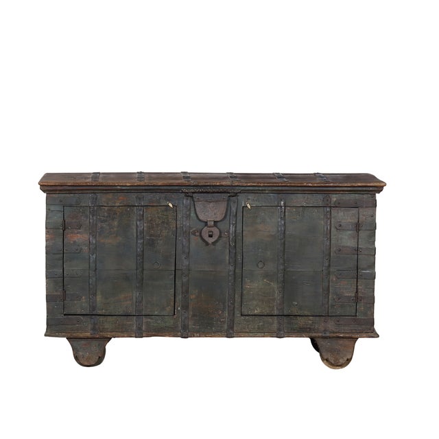 Antique Indian Teakwood Pitara Chest Console For Sale In Santa Fe - Image 6 of 9