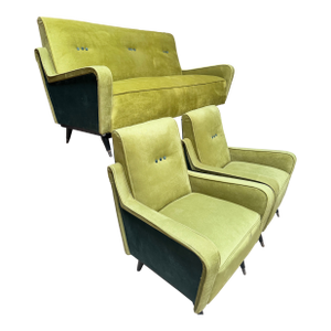 1950s Set Chartreuse and Emerald Mid Century Settee and Arm Chairs