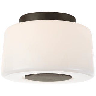 Barbara Barry for Visual Comfort Signature Acme Small Flush Mount in Bronze with White Glass For Sale