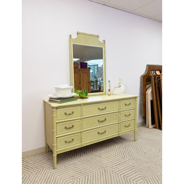 Late 20th Century Henry Link Bali Hai 9 Drawer Dresser Green W/ Mirror Regency Vintage For Sale - Image 18 of 18