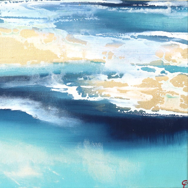 Sail Away - Large Original Coastal Oceanscape Painting on Canvas With Gold Leaf by Charlotte Elizabeth For Sale In Los Angeles - Image 6 of 9