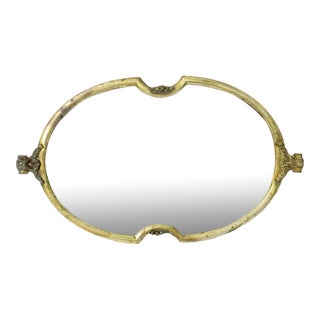 Antique French Style Large Two-Handled Brass & Wood Mirrored Tray For Sale