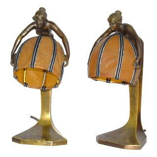 Art Nouveau Bronze Table Lamps from Rudolf Marschall, 1890s, Set of 2 For Sale