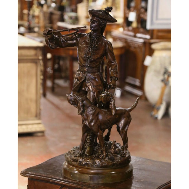 19th C. Patinated Bronze Hunter and Dog Composition Signed H. Moreau For Sale In Dallas - Image 6 of 12