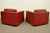 Late 20th Century Vintage Mid Century Modern Red Leather Cube Club Lounge Chairs on Casters - Pair For Sale - Image 5 of 12
