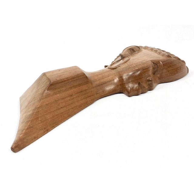 Vintage Wooden Carved African Man & Woman Wall Hanging Sculptures, Set of 2 For Sale - Image 13 of 17