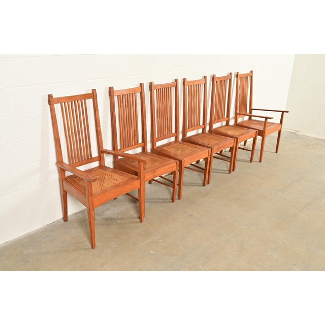 Charles Limbert Stickley Style Arts & Crafts Teak and Cane Dining Chairs, Set of Six For Sale - Image 4 of 13