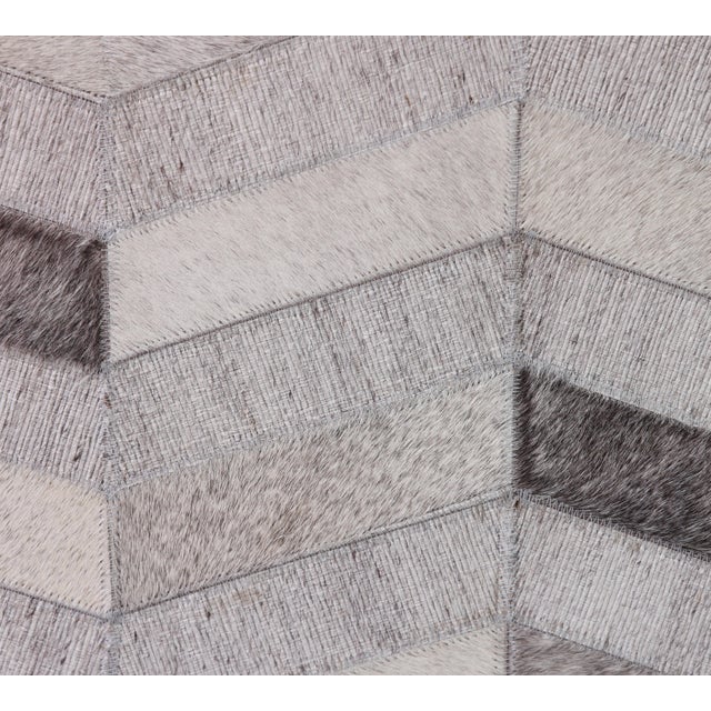 Handmade Patchwork Cowhide Leather Cube Ottoman Pouf 18x18x18 in Neutral For Sale In San Francisco - Image 6 of 9