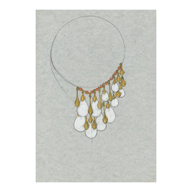 Original Jewelry Design Drawing – Pearl Drop Necklace 1970's Artist Unknown For Sale