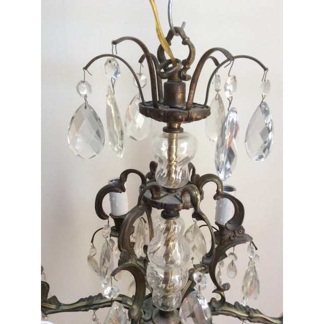 Crystal and Bronze Chandelier With Glass Swirl For Sale - Image 4 of 6