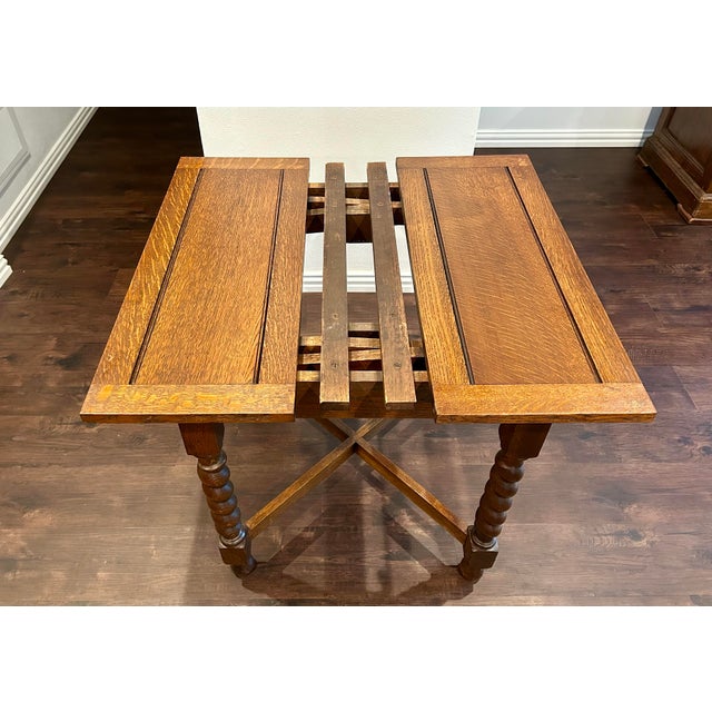Early 1900’s English Oak Barley Twist Draw-Leaf Pub Table For Sale - Image 10 of 12