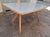1950s Dining Table Wooden Base, Brass Finishes, Wooden and Blue Glass Top, 1950s For Sale - Image 5 of 6