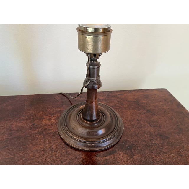 Georgian Style Mahogany & Brass Candlestick Lamps With Hurricane Shades - A Pair For Sale - Image 11 of 18
