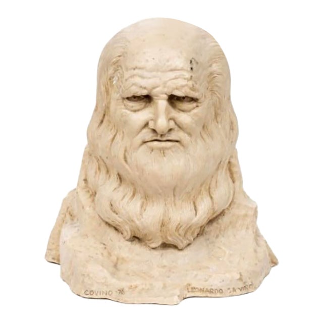 Frank Covino Leonardo Da Vinci Bust 1976 Large Cast Stone Sculpture For Sale