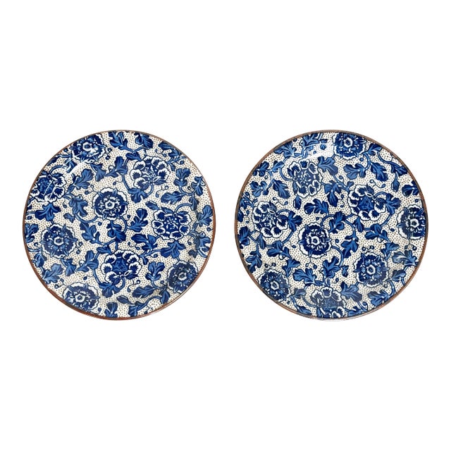 Vintage Takahashi Ironstone Blue Floral Side Plates, Pair For Sale