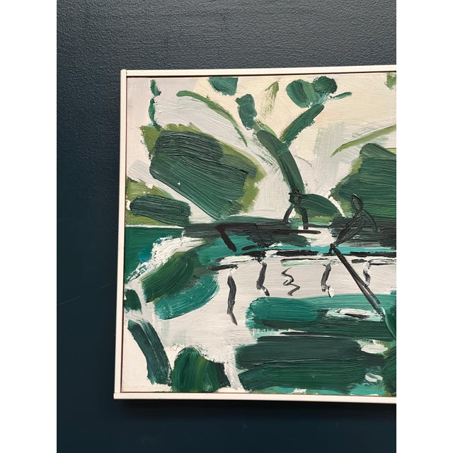 Mid-Century Modern Bo Swenson, Rowboats in a Green Landscape, 2004, Oil Painting on Canvas, Framed For Sale - Image 3 of 18