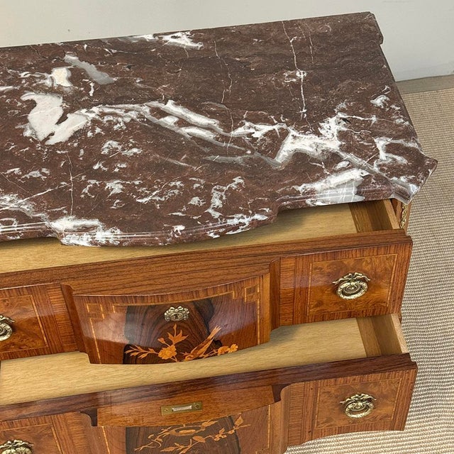 Antique French Louis XVI Marquetry Rouge Marble Top Commode For Sale - Image 17 of 18