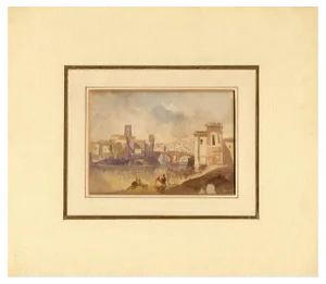 After Joseph Gandy ARA, Pons Fabricius on the Tiber, 1830, Watercolour, Framed