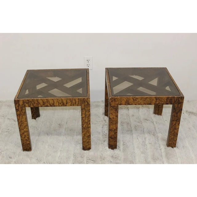 Mid Century Modern pair of end tables with glass tops For Sale - Image 10 of 10