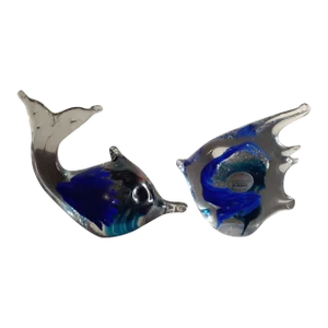 1980s Murano Italy Pair of Cobalt Blue Aventurine Fish Figurines