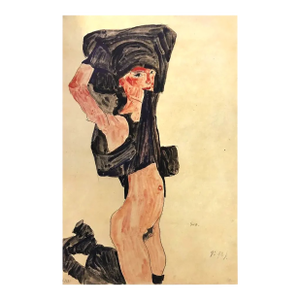1981 Egon Schiele 6 Erotic Drawings Half Nude Kneeling Girl