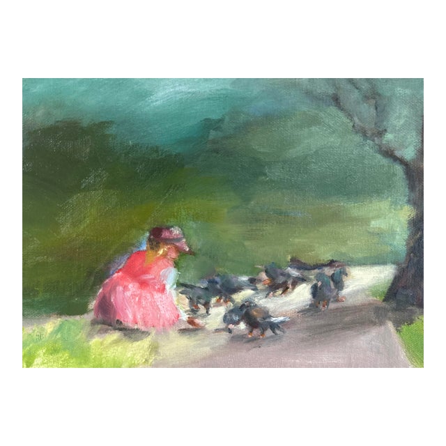 Feeding the Pigeons Impressionist Oil Painting For Sale