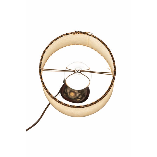 Gold 1950s Japanese Buddha Table Lamp With Offering Bowl, Original Parchment Shade & Leviton Switch For Sale - Image 8 of 14