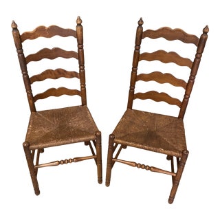 1950s Ladder Back Wooden Chairs - a Pair For Sale