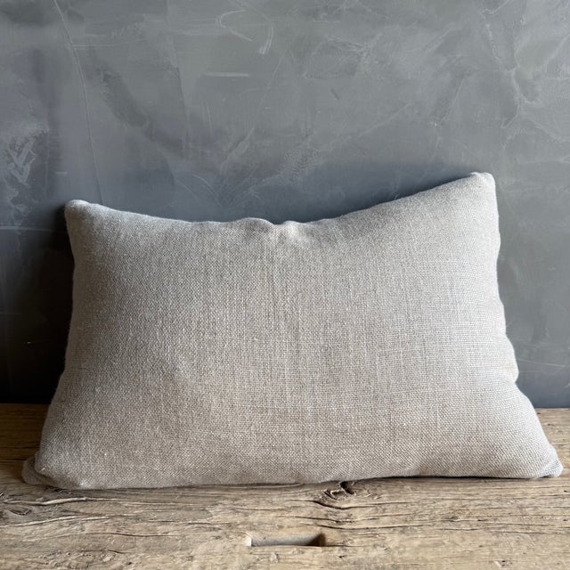 Vintage Grainsack Flax and Indigo Stripe Lumbar Pillow With Down Insert For Sale In Los Angeles - Image 6 of 6