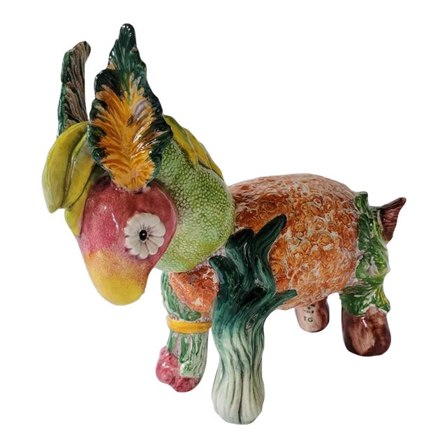 20th C Italian Majolica Vegetable Cabbage Donkey Burro Statue For Sale