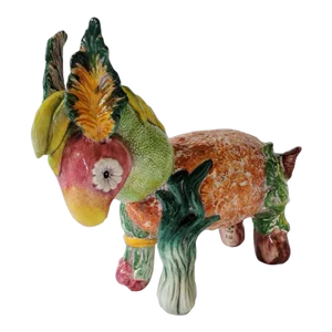 20th C Italian Majolica Vegetable Cabbage Donkey Burro Statue