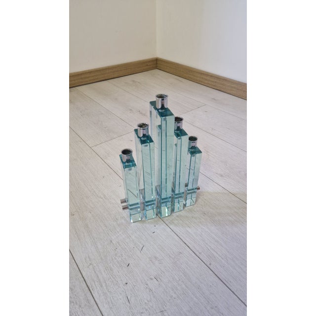 Metal Candlestick in Glass and Chromed Brass with Gallotti and Root from Gallotti & Radice, 1960s For Sale - Image 7 of 12