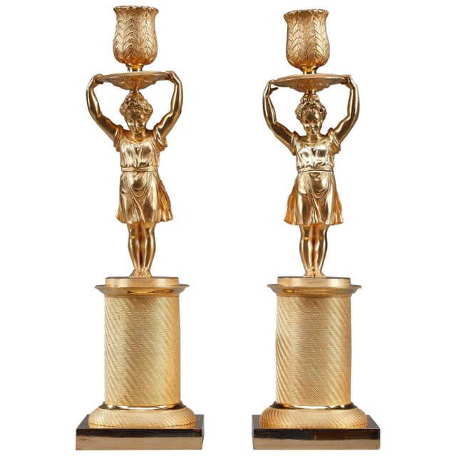 Restauration Gilt Bronze Candlesticks, Set of 2 For Sale - Image 16 of 16