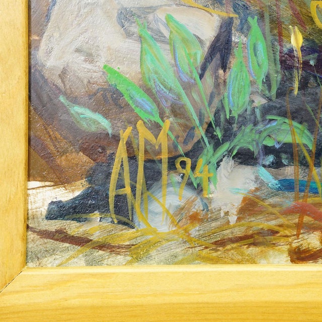 Garden Pond With Water Lilies and Rockery, 1994 – Oil Painting by Alexander Michael For Sale - Image 4 of 6