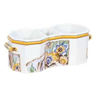 Late 20th Century Faïence Tiffany & Co Wine Cooler Hand Painted with Floral Motifs in France For Sale