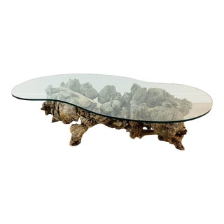 Vintage 1970s Burlwood / Driftwood Coffee Table For Sale