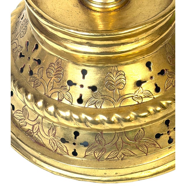 Large Dutch Baroque Engraved & Pierced Brass Chamber Candlestick Ventilated Base For Sale - Image 15 of 18