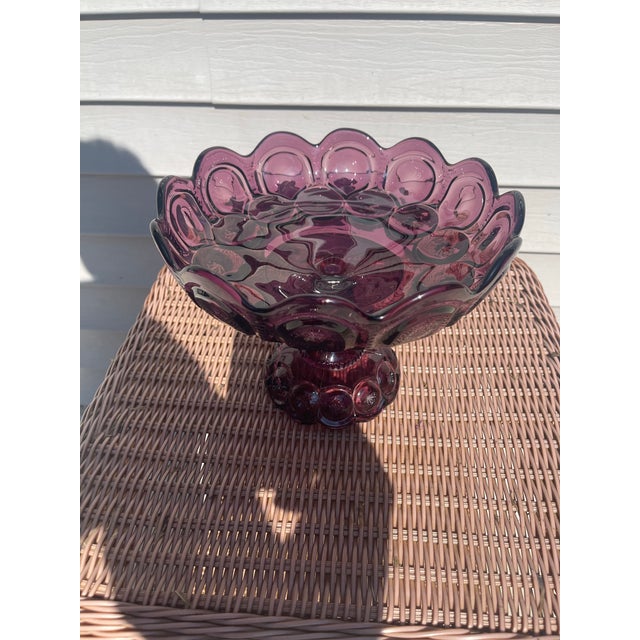 Stunning, Amethyst, Moon & Stars Large compote. This is a thick. Sturdy piece of glass. Sparkles in the sunlight beautifully.