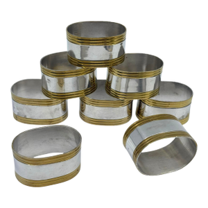 1990s Silver and Gold Metal Napkin Rings - A Set of 8