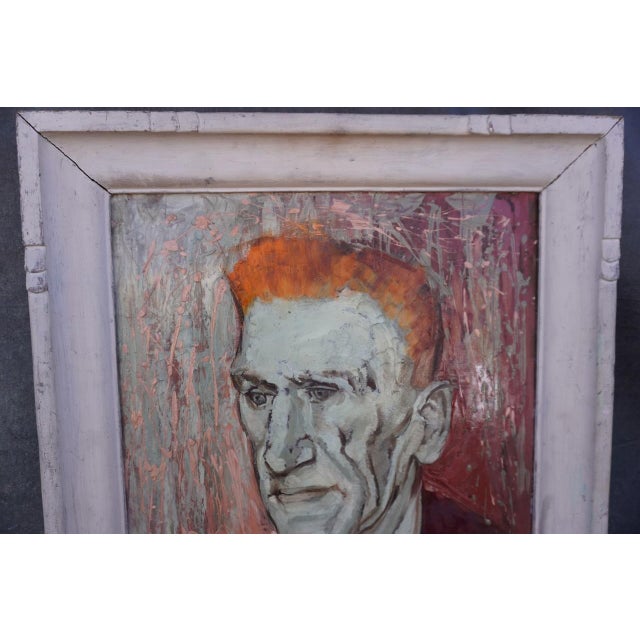 Striking 1959 mid-century modern portrait by Mina Pulsifer, known for her expressive, textural approach to figurative...