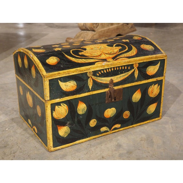 19th Century Hand Painted Polychrome Trunk With Floral Decor, Normandy France For Sale - Image 17 of 18