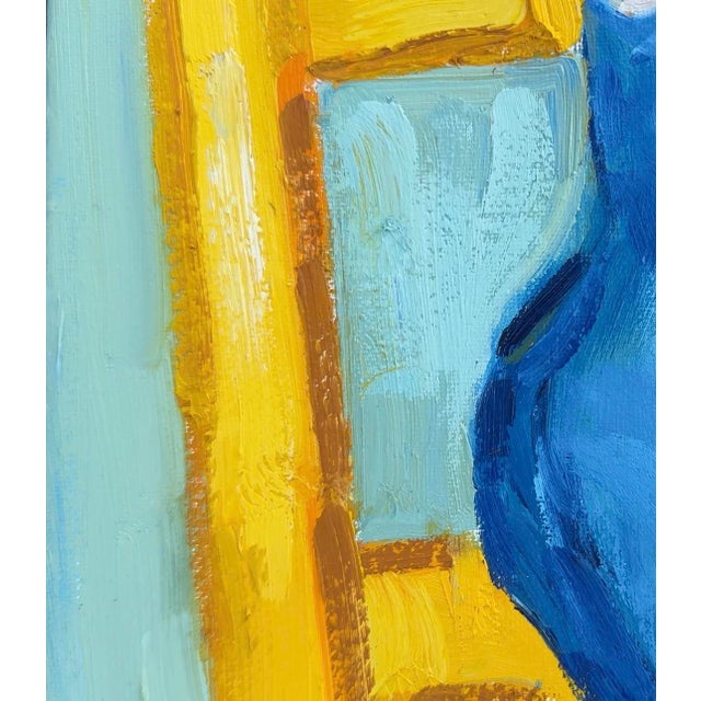 Contemporary Blue Parrot on Yellow Chair Oil Painting Original Art For Sale - Image 3 of 7