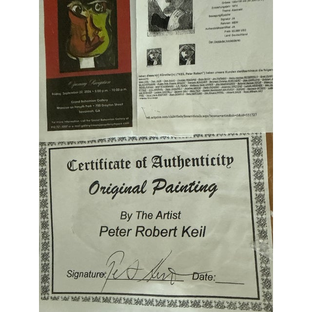 Red 1970s Peter Keil Cubist Red Portrait Paintings a Pair For Sale - Image 8 of 8