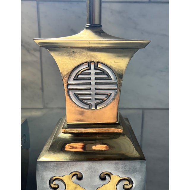 Late 20th Century Chinoiserie Brass Table Lamps - a Pair For Sale - Image 12 of 18