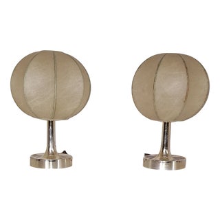 Vintage Bedside Lamps with Cocoon Shades by Alfred Wauer for Goldkant-Leuchten, 1960s, Set of 2 For Sale