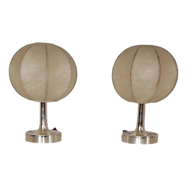 Vintage Bedside Lamps with Cocoon Shades by Alfred Wauer for Goldkant-Leuchten, 1960s, Set of 2 For Sale
