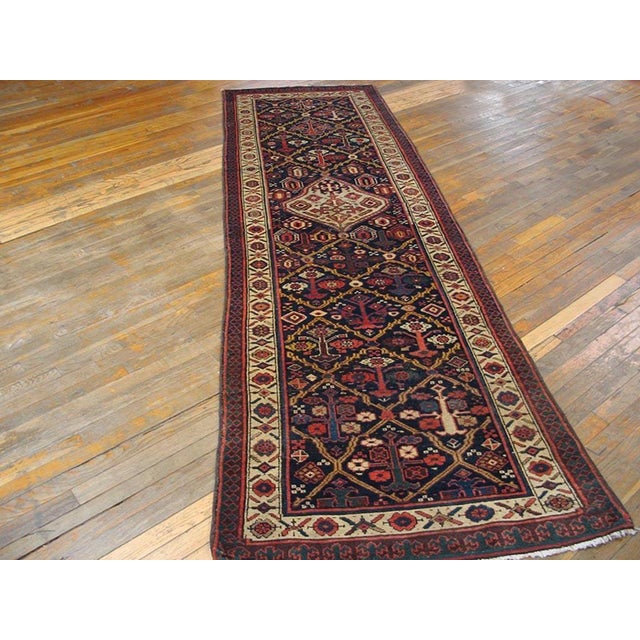 Persian 1880s Blue Navy Medallion Antique n.w. Persian Runner Rug 3'3" X 10'3" Handknotted Wool Carpet For Sale - Image 3 of 8