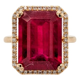 11.5ct Madagascar Ruby Ring With Natural Diamond Halo: Solid 14k Gold, Size 6.75 For Sale