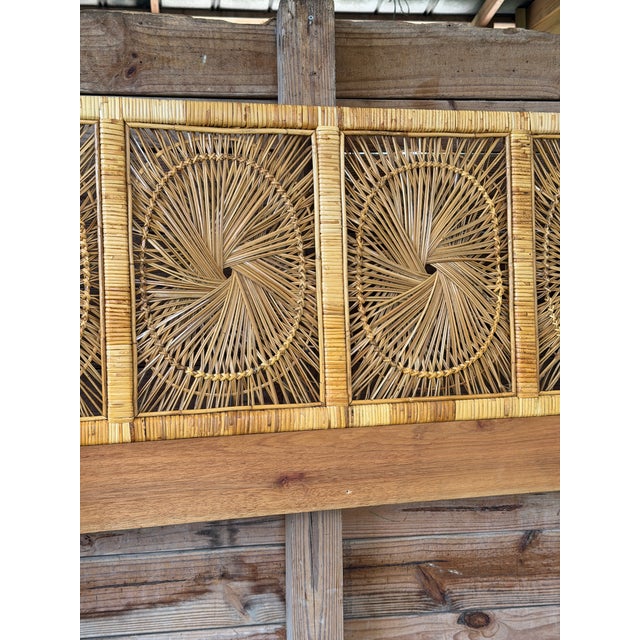 Vintage Boho Coastal King-Size Sunburst Rattan Headboard For Sale - Image 9 of 12